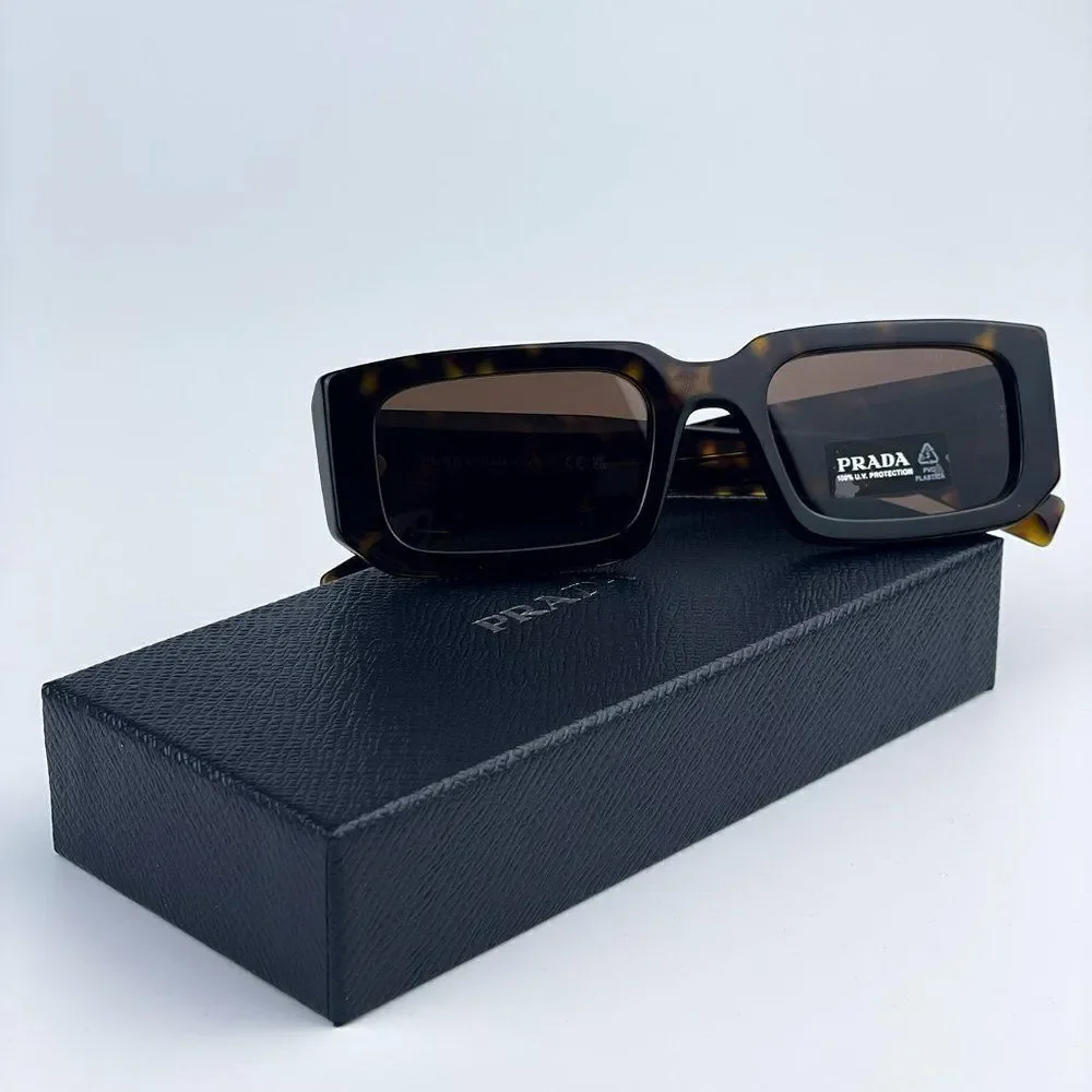 NEW Prada PR06YS 2AU8C1 Havana Tortoise Dark Brown Rectangle Unisex Sunglasses
